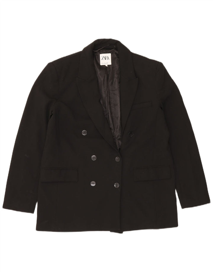 ZARA Chaqueta tipo blazer con doble botonadura para mujer UK 46 Large Poliéster negro