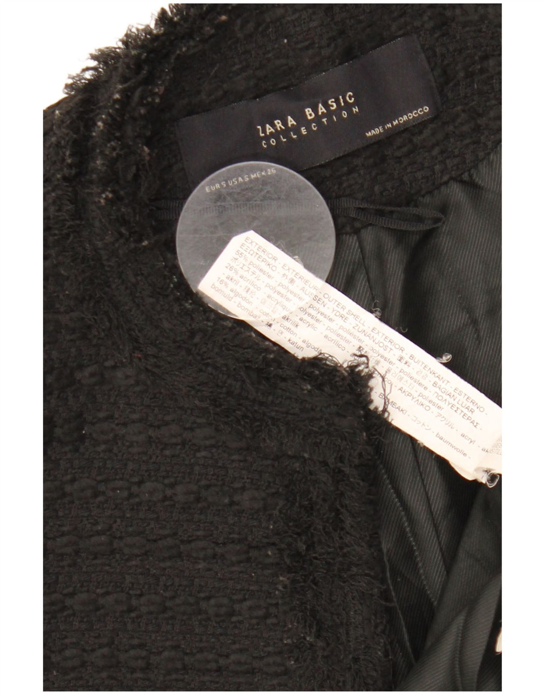 ZARA Chaqueta tipo blazer abierta larga para mujer UK 10 Small Poliéster negro