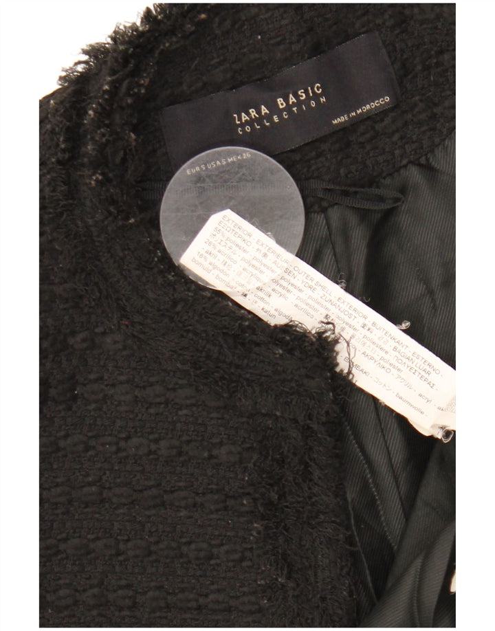 ZARA Chaqueta tipo blazer abierta larga para mujer UK 10 Small Poliéster negro