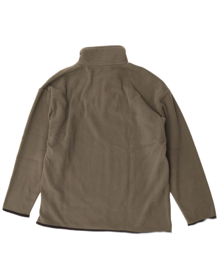 Reebok Jersey de forro polar con cremallera y cuello para hombre, poliéster caqui grande