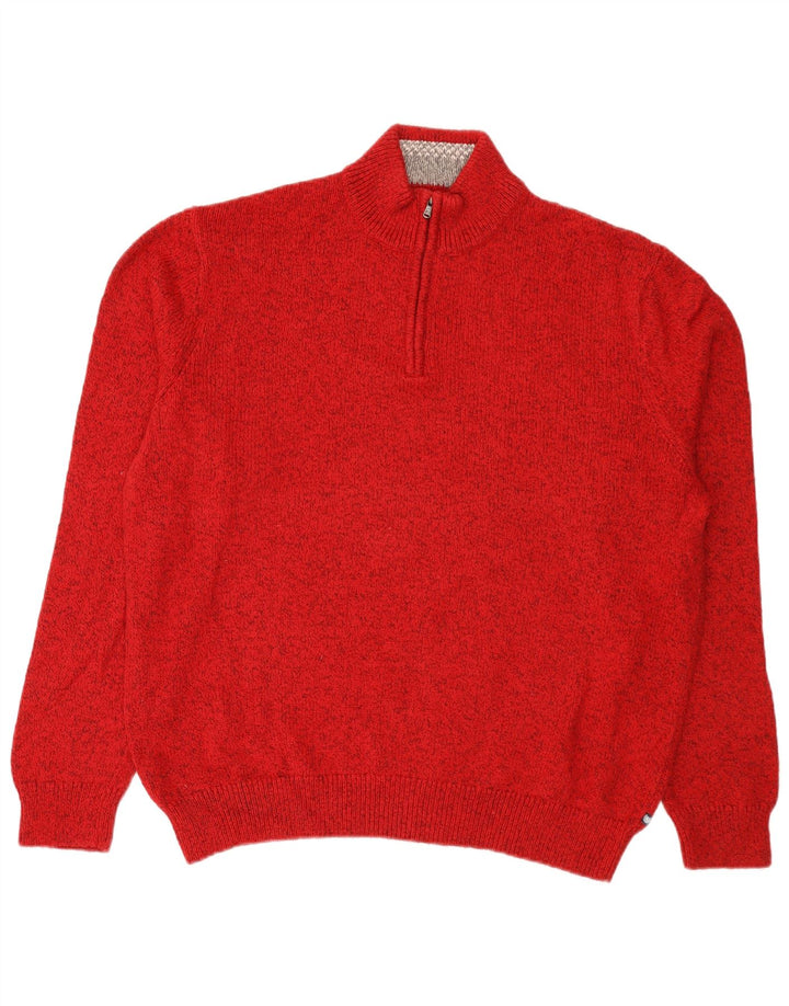 Chaps Suéter tipo jersey con cuello y cremallera para hombre 2XL Algodón moteado rojo