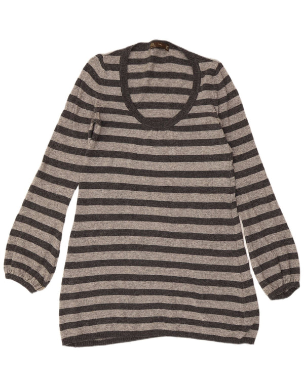 Zara Mujer Vestido Jersey De Manga Larga UK 42 Lana A Rayas Gris Medio