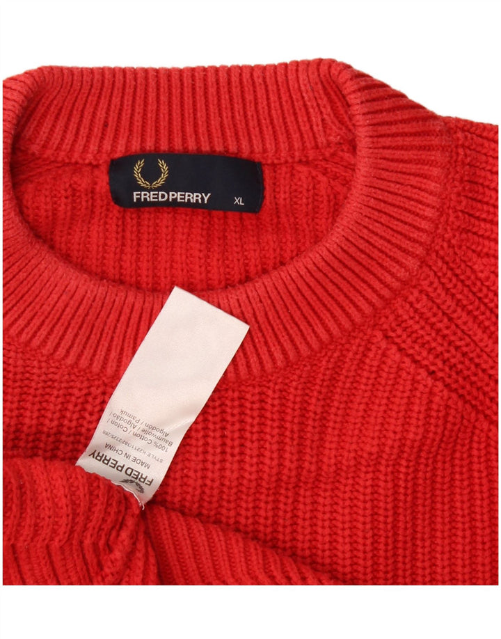 Fred Perry Jersey De Cuello Redondo Para Hombre XL Algodón Rojo