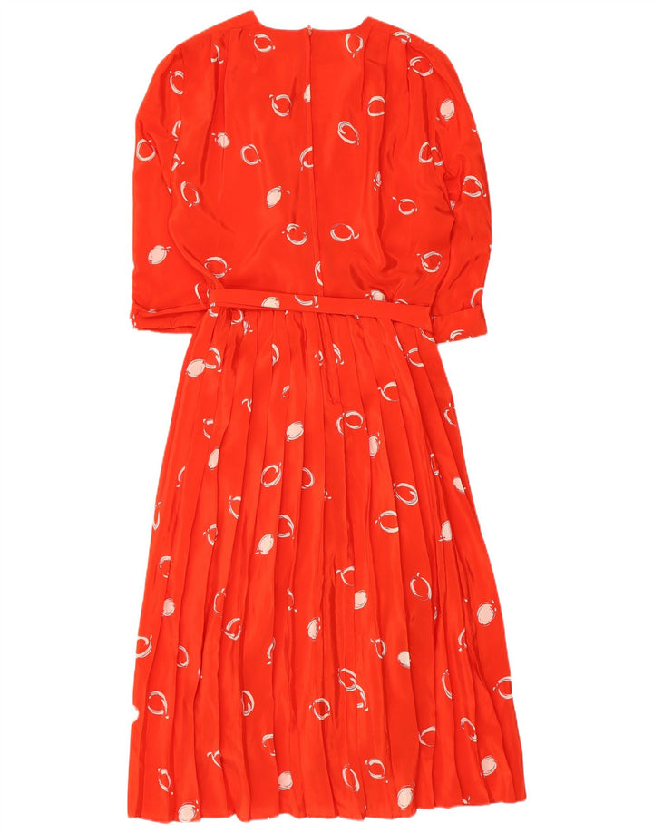 Vintage mujer patrón abstracto 3/4 manga maxi vestido EU 42 grande rojo