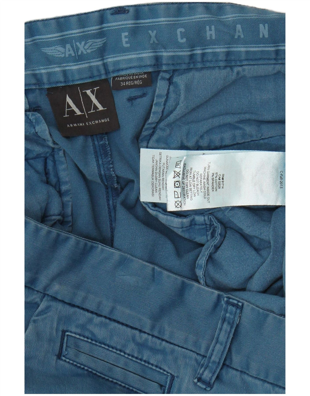 ARMANI EXCHANGE Pantalón chino ajustado para hombre W34 L32 Algodón azul