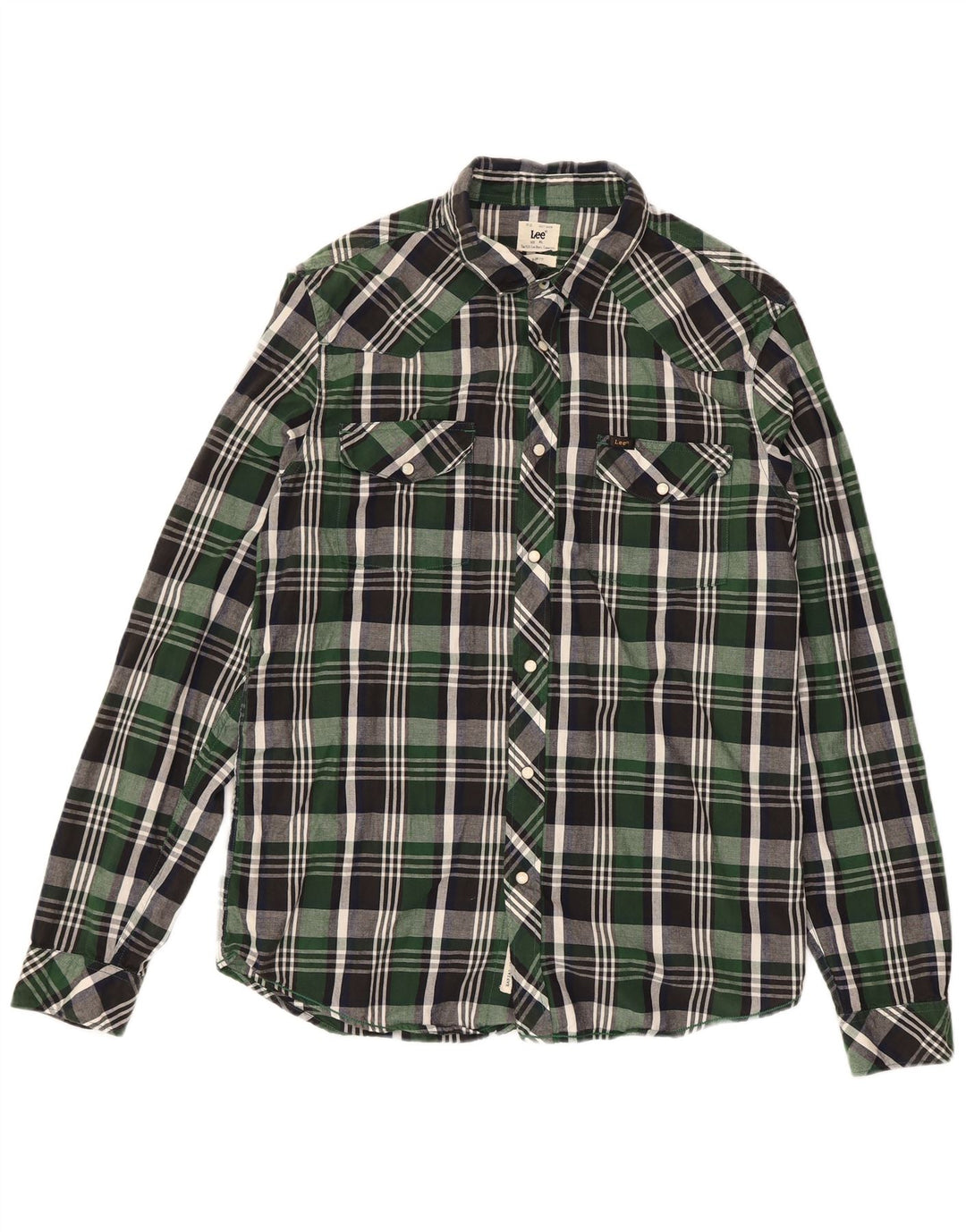 LEE Camisa de franela ajustada para hombre XL Algodón a cuadros verdes