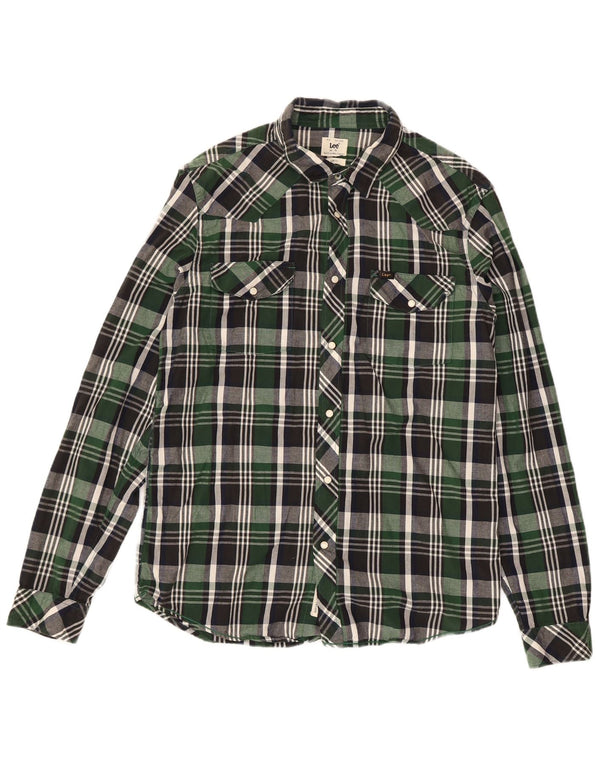 LEE Camisa de franela ajustada para hombre XL Algodón a cuadros verdes