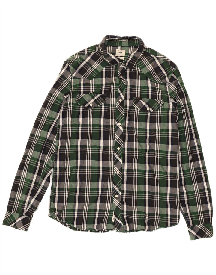 LEE Camisa de franela ajustada para hombre XL Algodón a cuadros verdes
