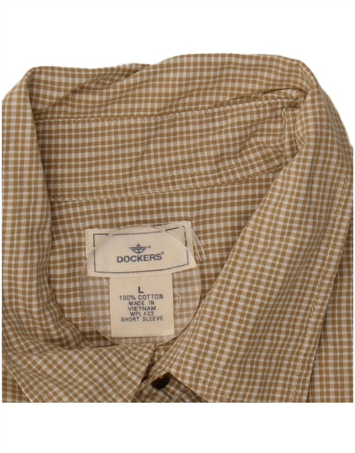 DOCKERS Camisa Manga Corta Hombre Algodón Cuadros Beige Grande