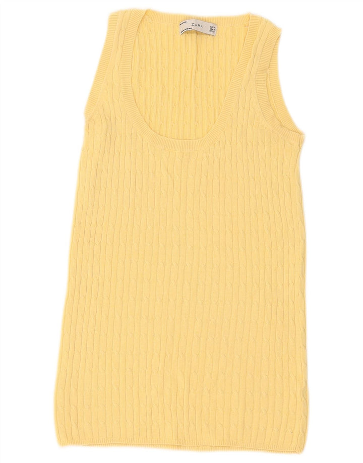 Zara Mujer Chaleco Tank Top Reino Unido 12 Medio Amarillo Algodón