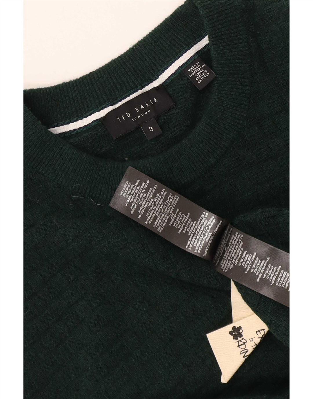 Ted Baker - Jersey de cuello redondo para hombre, talla 3, poliéster verde medio