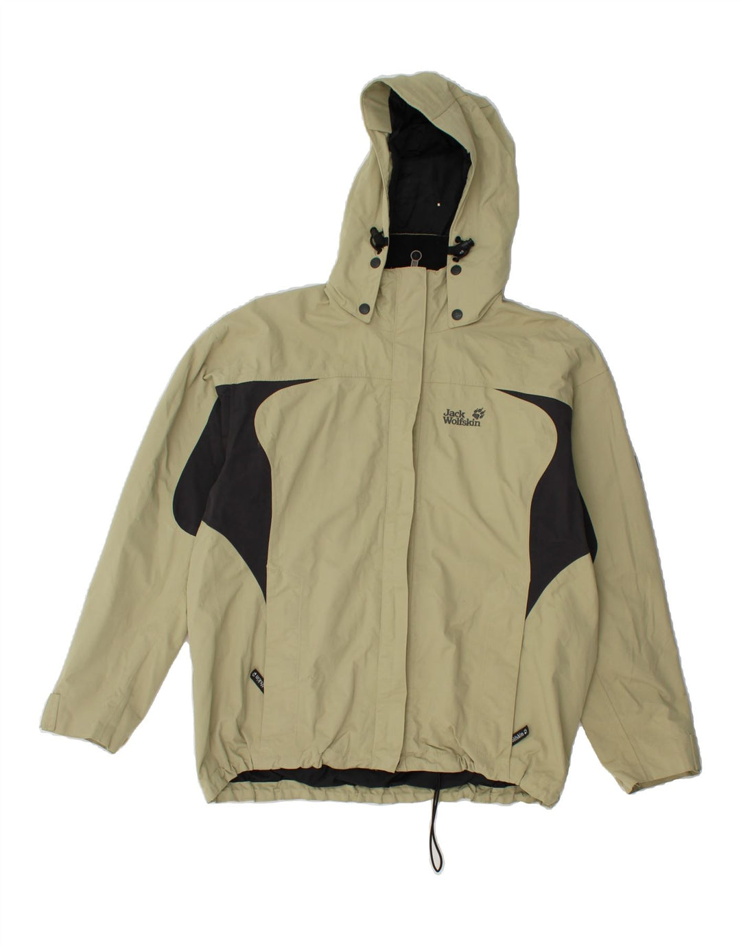 JACK WOLFSKIN Womens Hooded Rain Jacket UK 12 Medium Green Colourblock Vintage Jack Wolfskin and Second-Hand Jack Wolfskin from Messina Hembry 