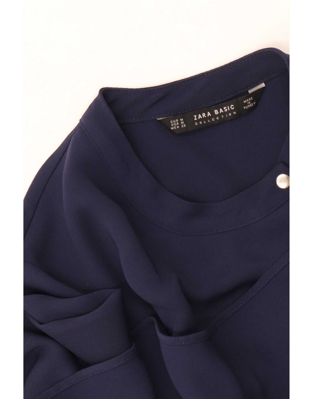 Zara Mujer Blusa De Manga Larga Top UK 42 Azul Marino Medio