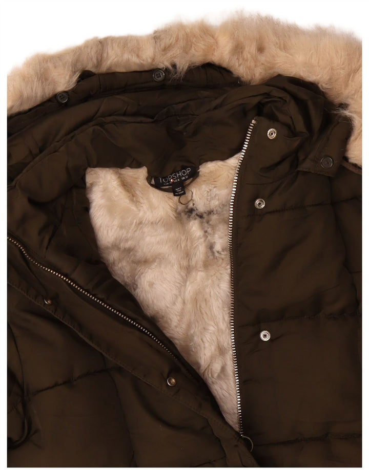 TOPSHOP Chaqueta Acolchada Sherpa Corta Extragrande para Mujer UK 12 Medium Khaki
