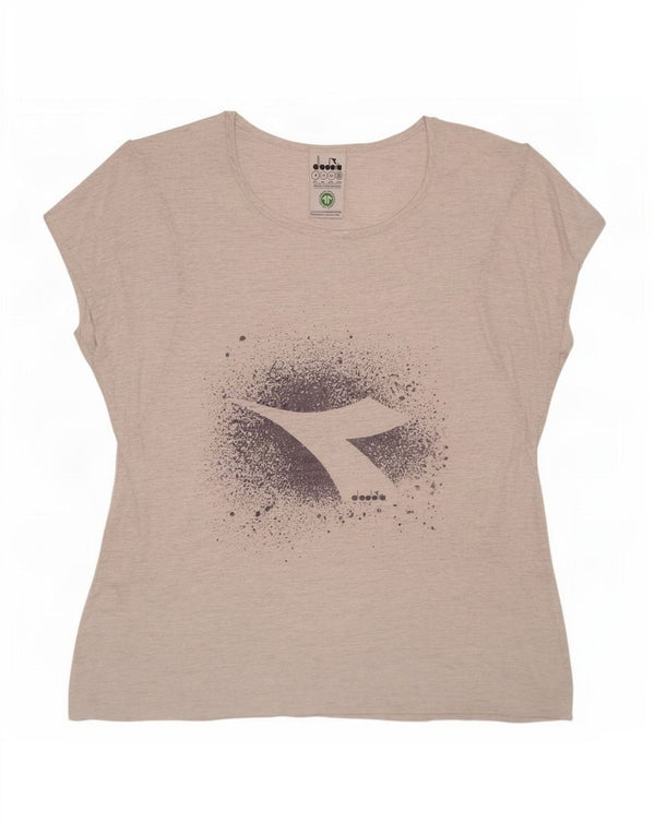 Diadora Womens Oversized Graphic T-Shirt Top UK 10 Small Grey Flecked