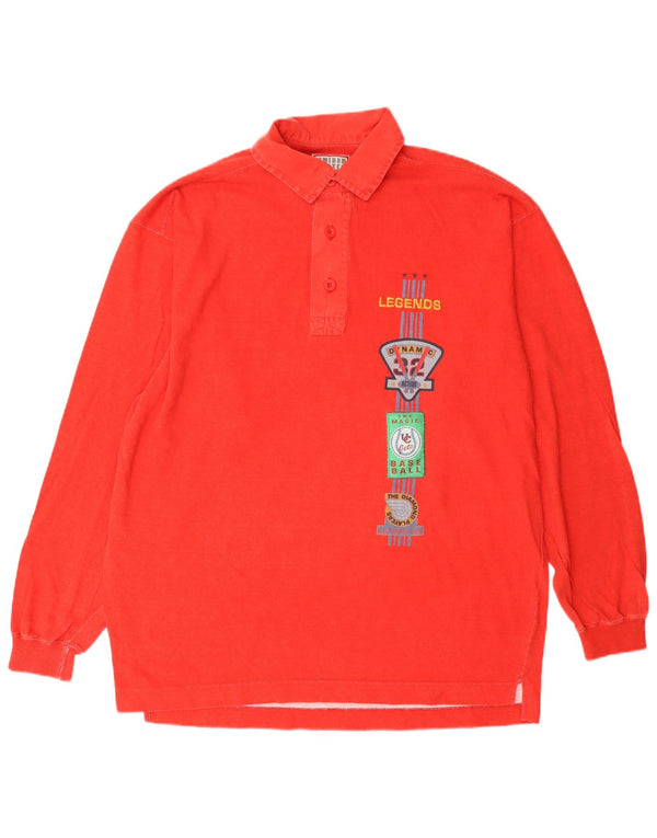 United Cotton Polo de manga larga con gráfico para hombre, color rojo medio