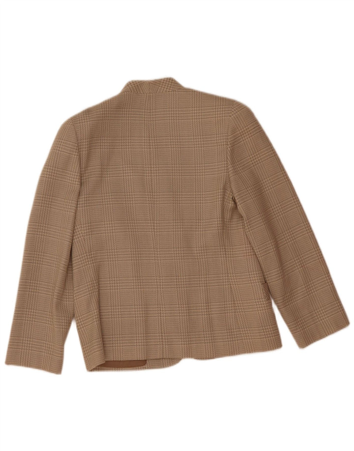 Vintage mujer 2 botones Blazer chaqueta IT 44 lana de pata de gallo beige medio