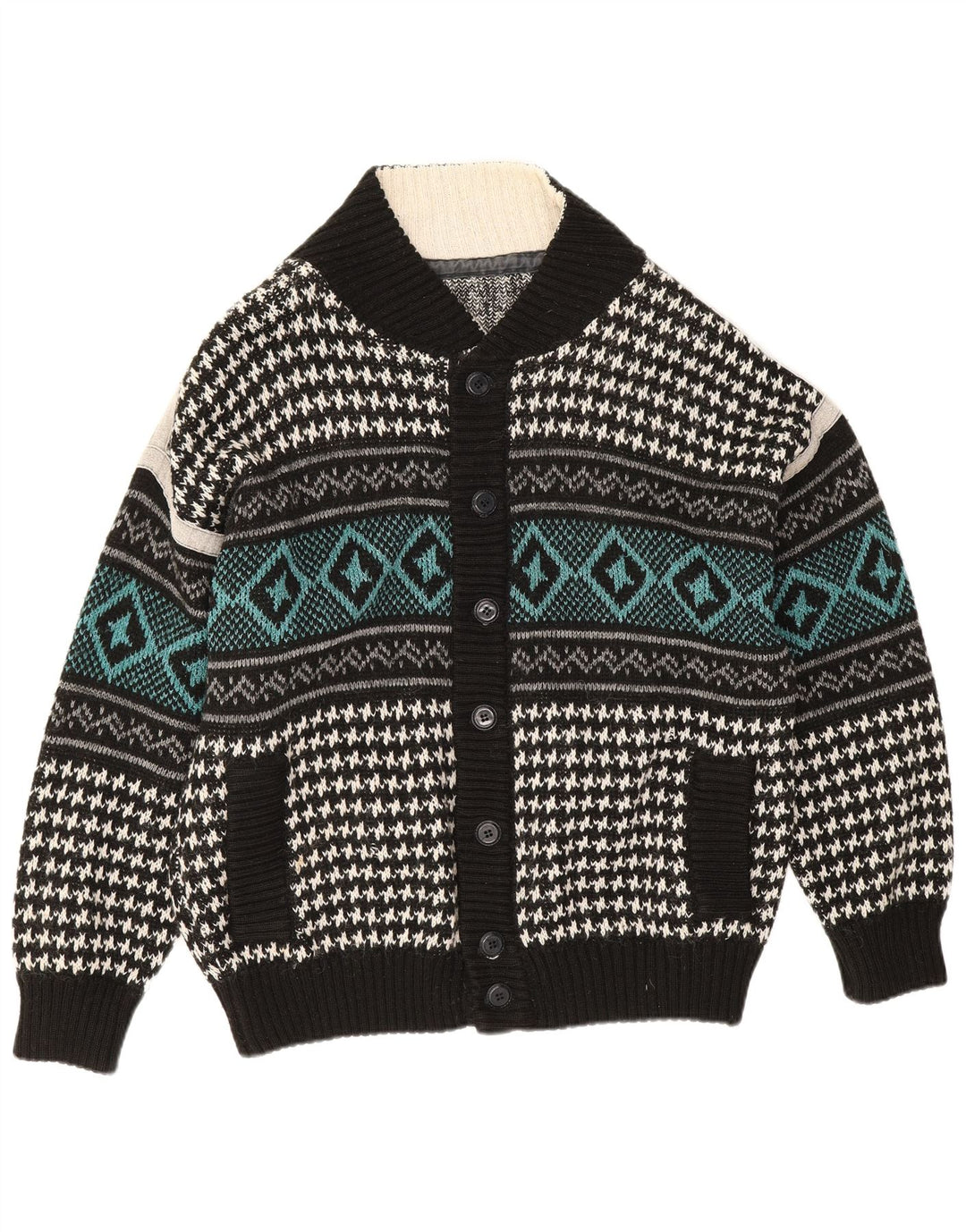 Vintage hombres Cardigan suéter XL multicolor geométrico