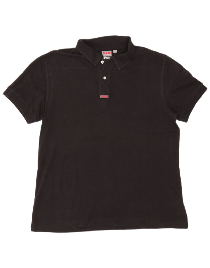 Slam - Polo para hombre, talla grande, algodón negro