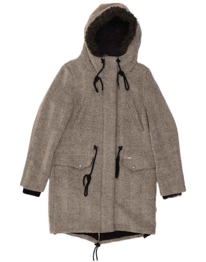 KHUJO Chaqueta parka con capucha para mujer UK 40 Grande Poliéster en espiga gris
