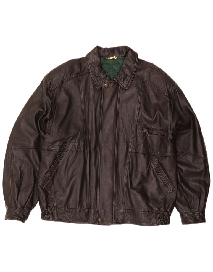 Chaqueta de cuero vintage para hombre IT 56 3XL Marrón