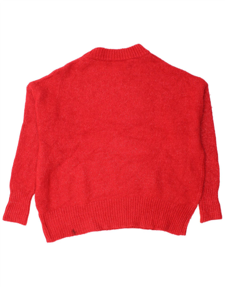 ZARA Jersey oversize con cuello redondo para mujer, talla 40, talla pequeña, acrílico rojo
