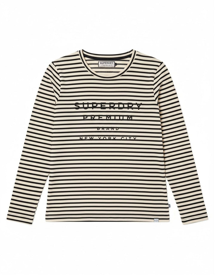 SUPERDRY Womens Graphic Top Long Sleeve UK 10 Small Black Striped Vintage Superdry and Second-Hand Superdry from Messina Hembry 