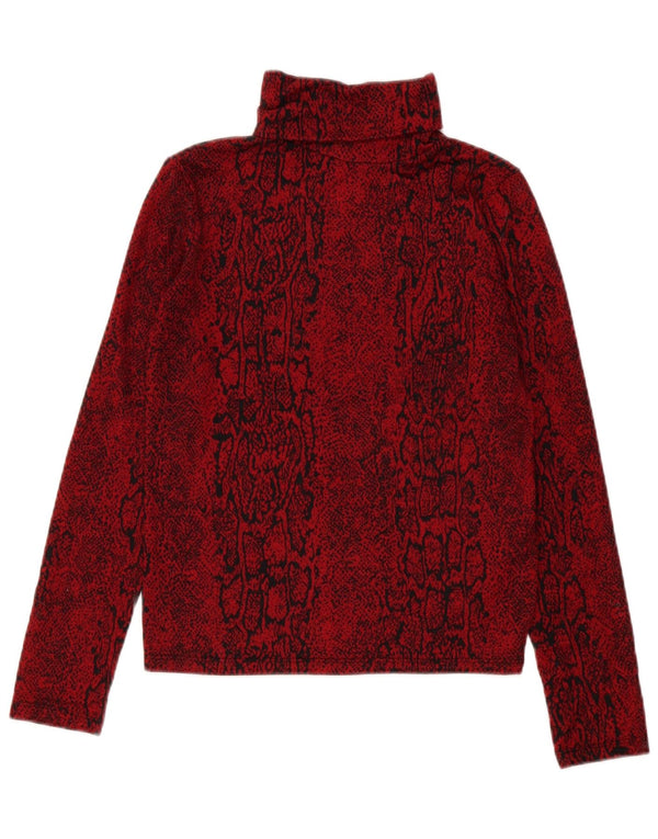 Zara Top con cuello vuelto y manga larga para mujer, talla 42, estampado animal rojo mediano