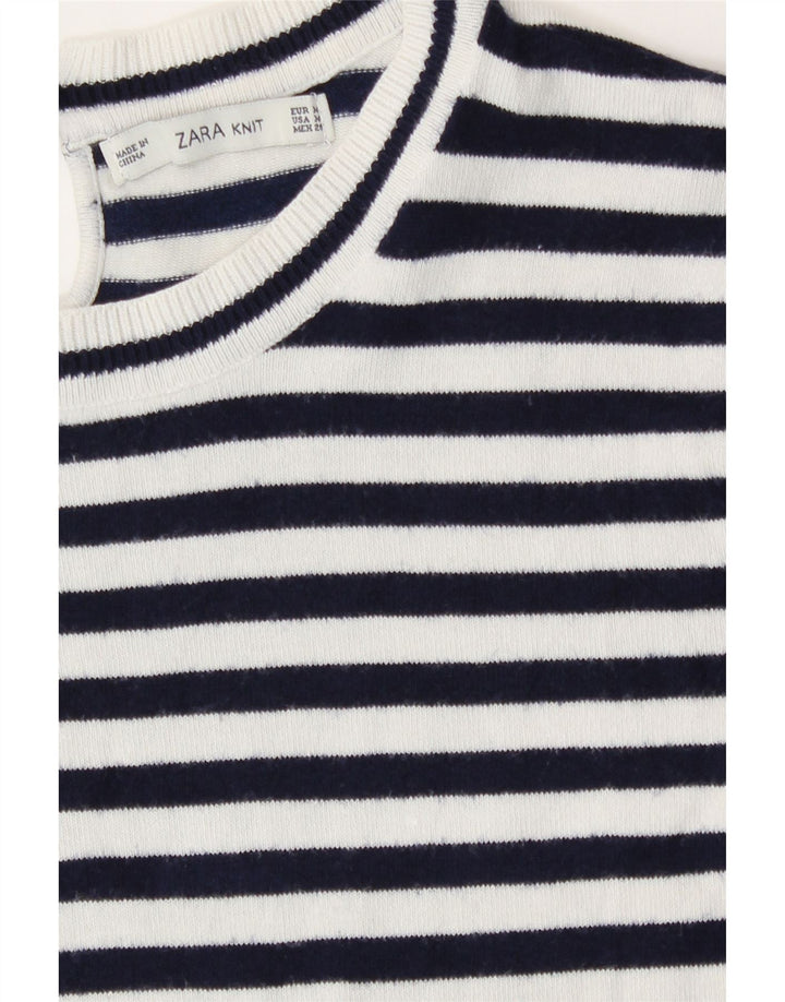 Zara Camiseta Mujer Top UK 40 Mediano Azul Marino Rayas