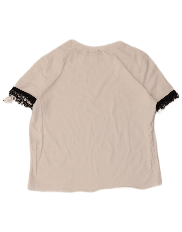 Zara Mujer Camiseta Top UK 40 Medium Blanco Colorblock Algodón