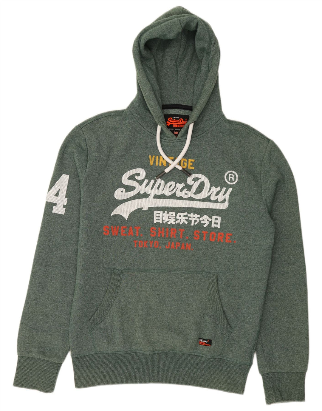 SUPERDRY Jersey con capucha y estampado gráfico de algodón moteado en verde medio para hombre