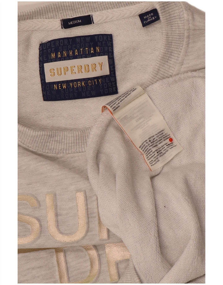 Superdry Sudadera con gráfico para mujer, jersey, Reino Unido 44, algodón moteado en gris medio