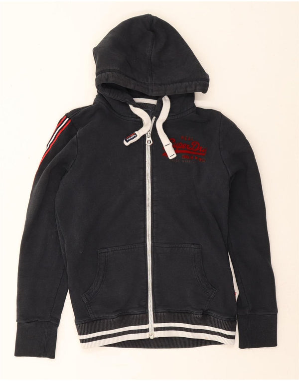 Superdry Suéter con capucha y cremallera gráfica para mujer Reino Unido 44 Grande Algodón azul marino