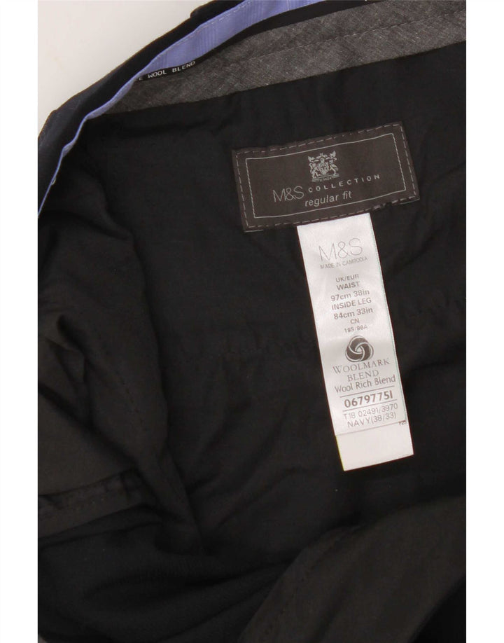 Marks & Spencer Pantalón de traje de corte regular para hombre W38 L33 Poliéster azul marino