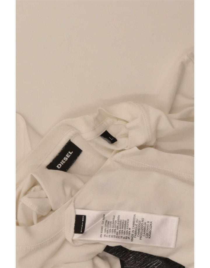 Diesel Hombre Camiseta Gráfica Top Grande Algodón Blanco
