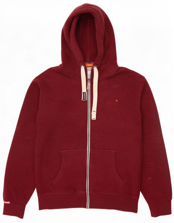 Superdry Sudadera con capucha y cremallera para hombre, talla 2XL, algodón moteado en color burdeos