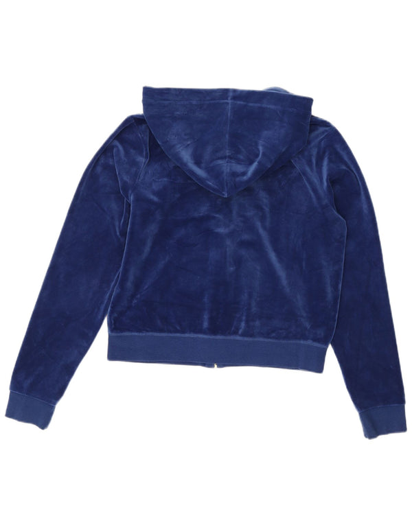 Juicy Couture Suéter con capucha de terciopelo con cremallera para mujer UK 46 Large Azul marino