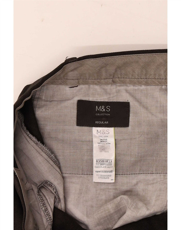 Marks & Spencer Pantalón de traje regular recto para hombre W42 L29 Poliéster marrón