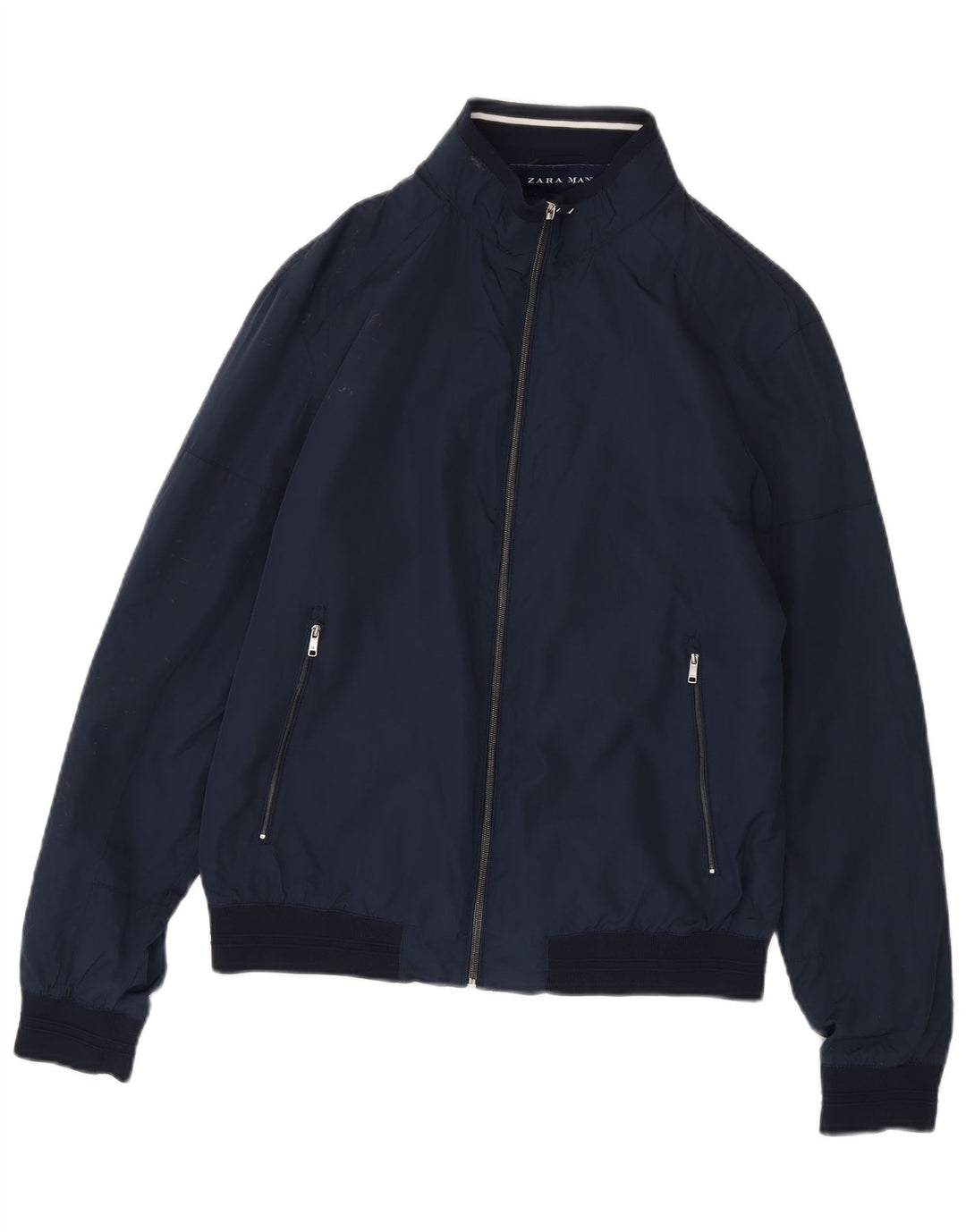 Zara Mens Bomber Jacket UK 40 Grande Azul Marino Poliéster
