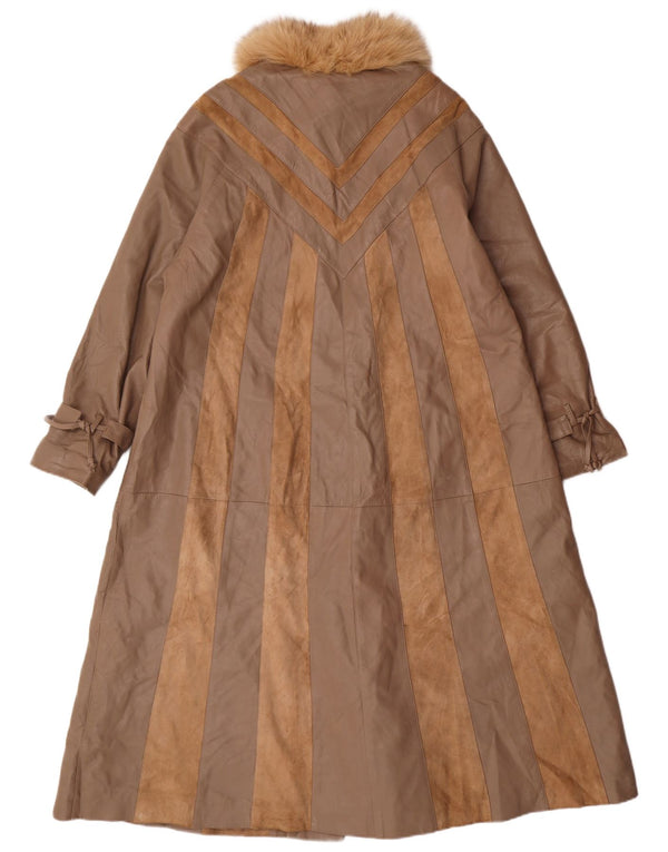 Norma Abrigo de cuero holgado para mujer UK 44 Marrón medio Rayas Clásico