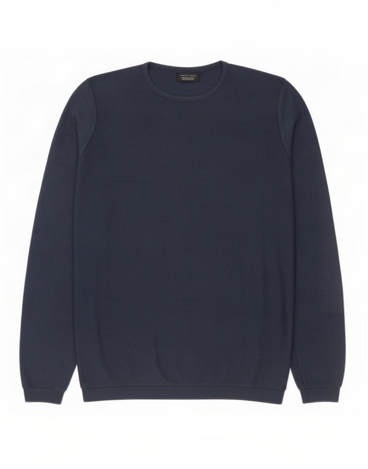 Zara Mens Crew Neck Jumper Sweater Grande Azul Marino