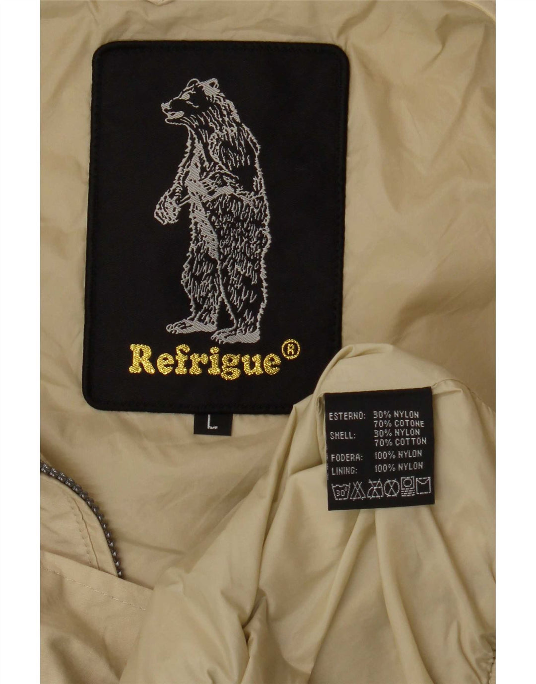 Refrigue Chaqueta Bomber para Hombre UK 40 Grande Algodón Beige