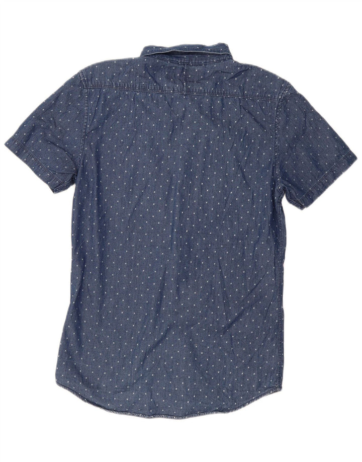 MOSSIMO Hombre Camisa Vaquera De Manga Corta XS Azul Moteado