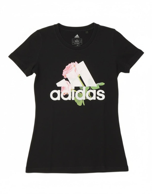 Adidas Camiseta gráfica para mujer Top UK 4/6 XS Negro Floral Algodón Flor
