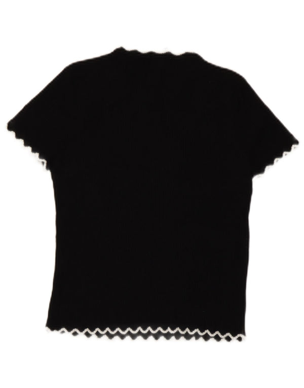 Zara Mujer Crop Camiseta Top UK 10 Small Viscosa Negra