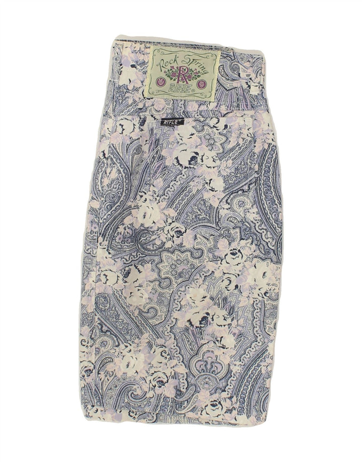 RIFLE Womens Mini Straight Skirt W30 Medium Grey Floral Cotton Vintage Rifle and Second-Hand Rifle from Messina Hembry 