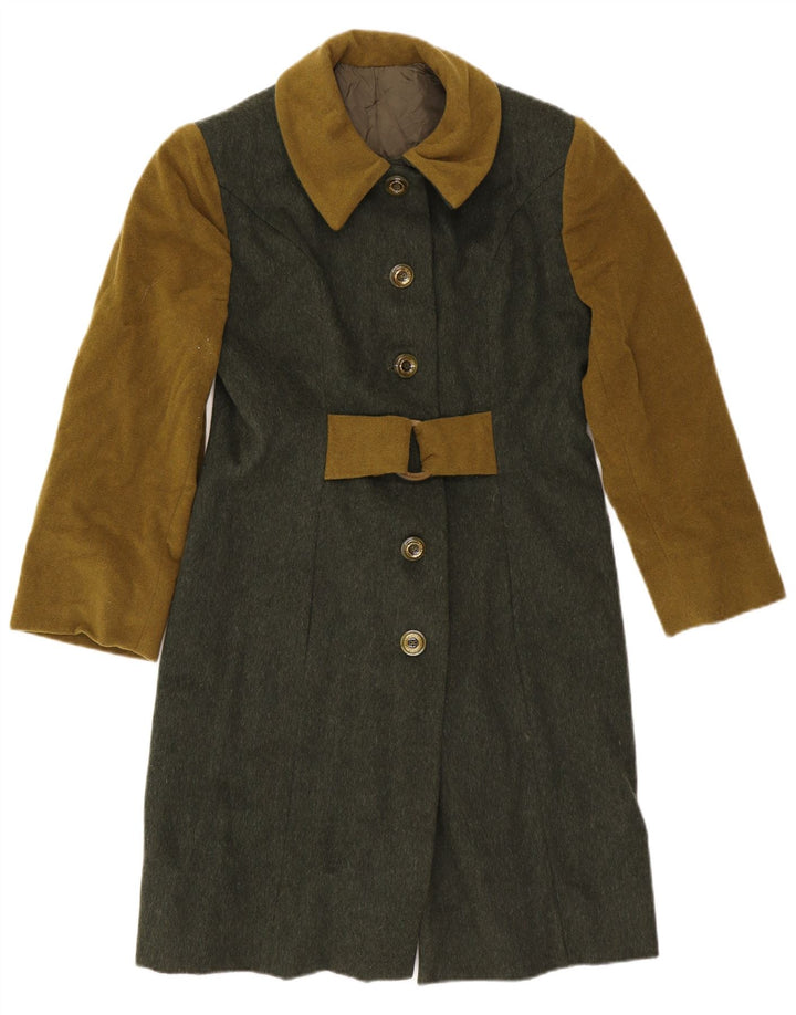 Vintage mujer abrigo Reino Unido 10 pequeño bloque de color verde
