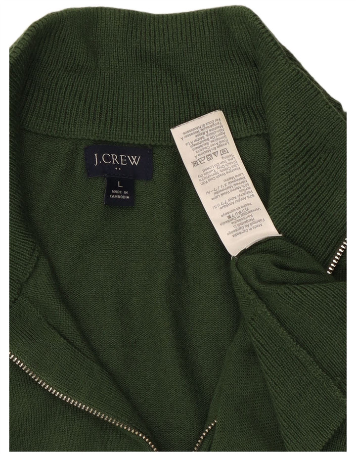 J. Crew Suéter tipo jersey con cuello y cremallera para hombre, acrílico verde grande