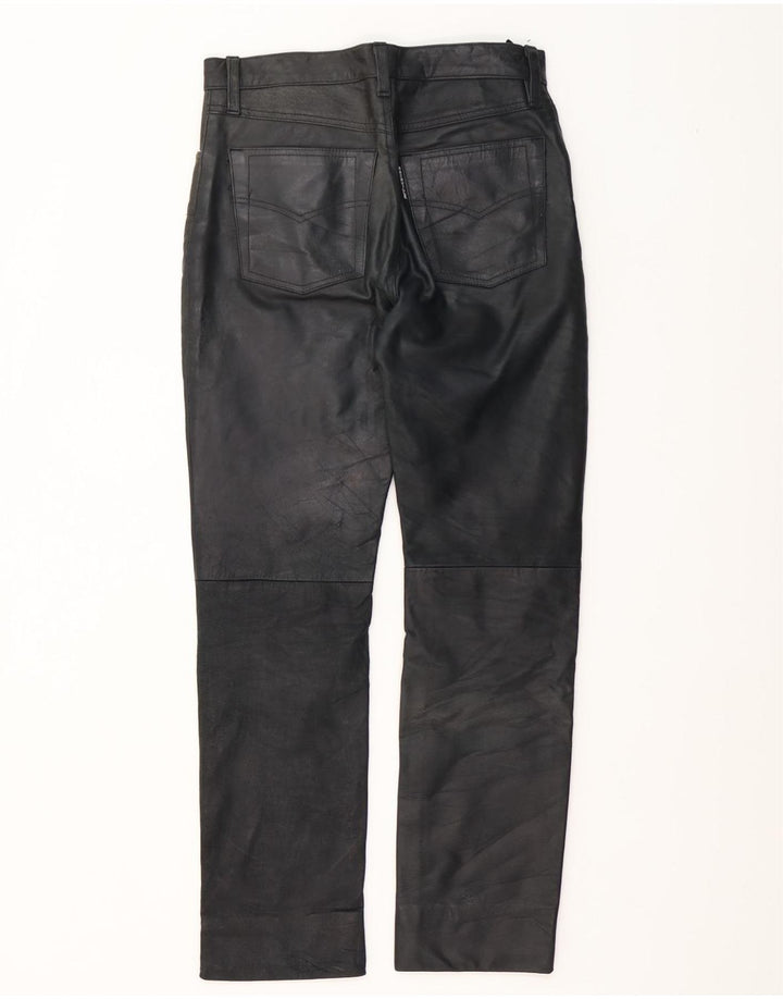 Pantalones de cuero rectos vintage para hombre W30 L30 Negro
