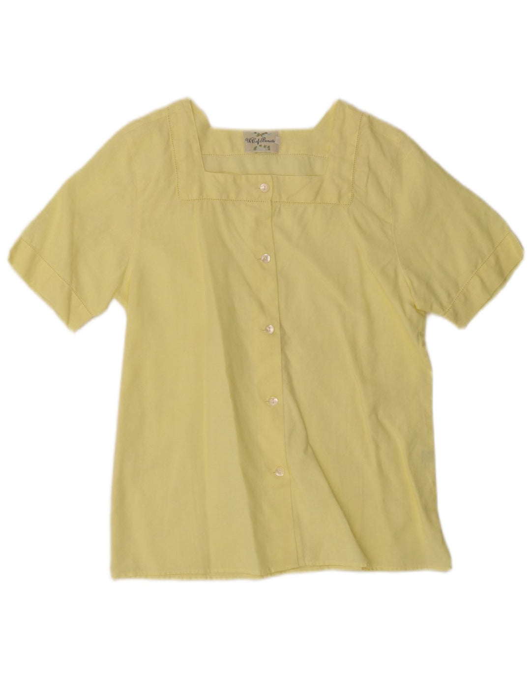 Benetton Blusa Camisera De Manga Corta IT 42 Medium Amarillo Lino